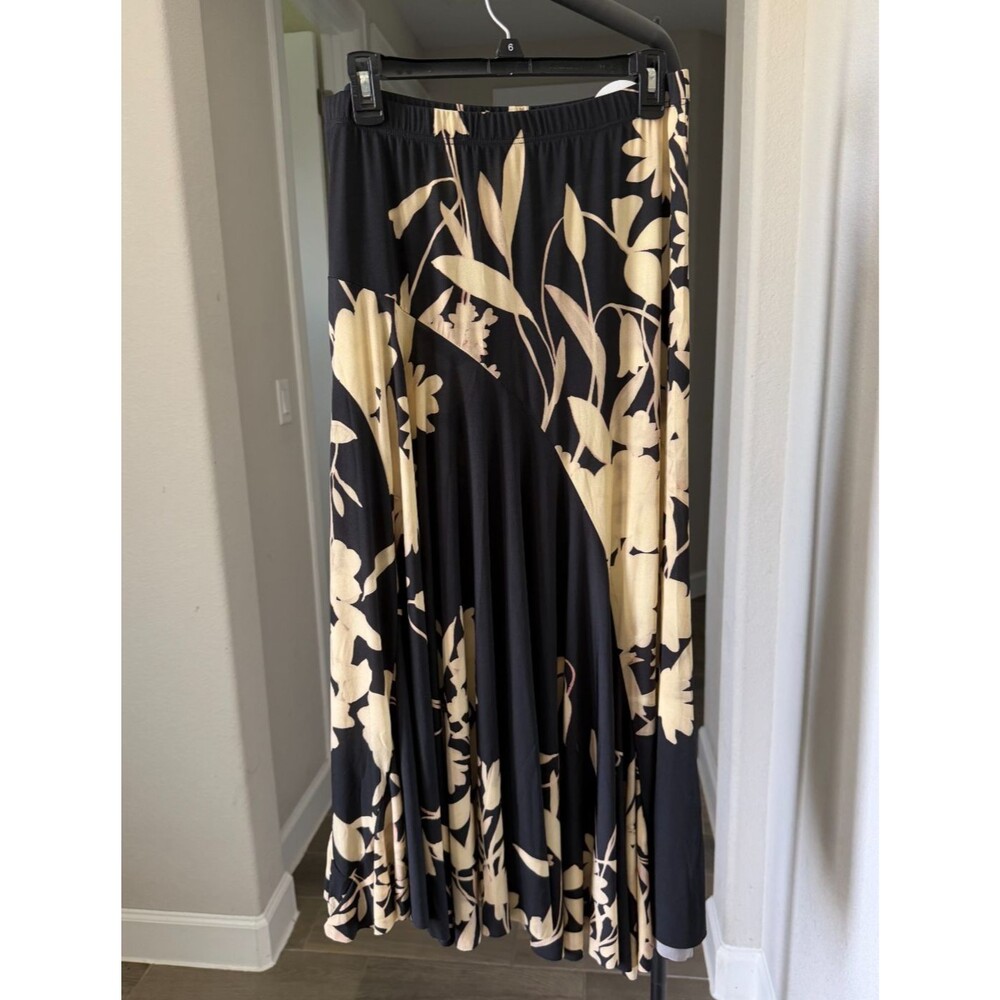 Alembika Garden Gate Floral Swing Skirt Black and Tan Midi Skirt - Size 3 / US L